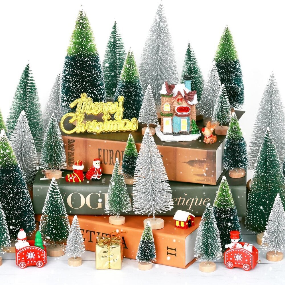 30Pcs Mini Christmas Tree Decor, Artificial Christmas Tree 5 Sizes,Mini Sisal Sn